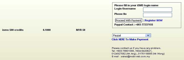 iSMS Credit purchase and credit reload