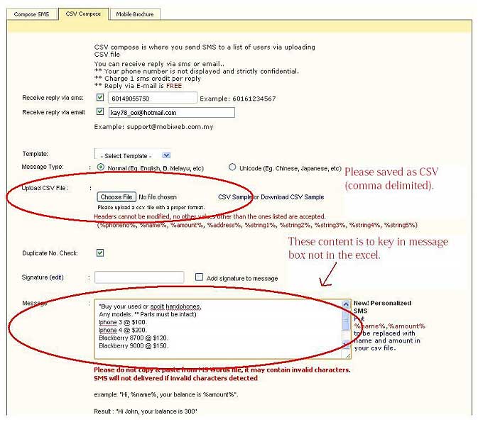 Send CSV Compose SMS